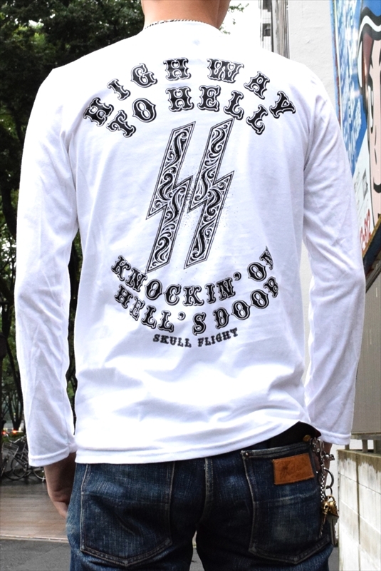 SKULL FLIGHT SS バイカー フレイム スリーブ ロンT スカル